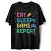 Eat Sleep Game Repeat T Shirt Funny Gamer Pizza Video Games Retro Pixel Art Vintage Washed Stretched Top For Everyday Wear