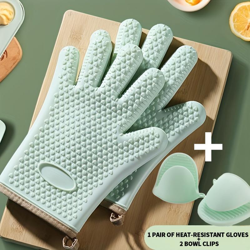 Heat Resistant Oven Gloves, Thick Insulated Kitchen Mitts, Breathable Waterproof Bbq Baking Pot Holder зелёный