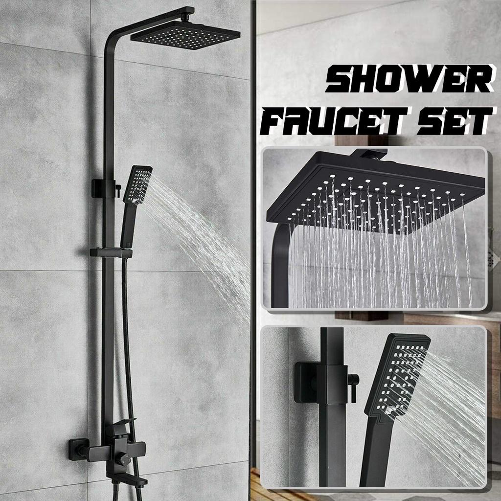 Black/Silver Bathroom Faucet Chrome/Black Rain Shower Head Bath Faucet Shower Set Mixer Wall Mounted Bathtub Shower Mixer Tap Shower Faucet