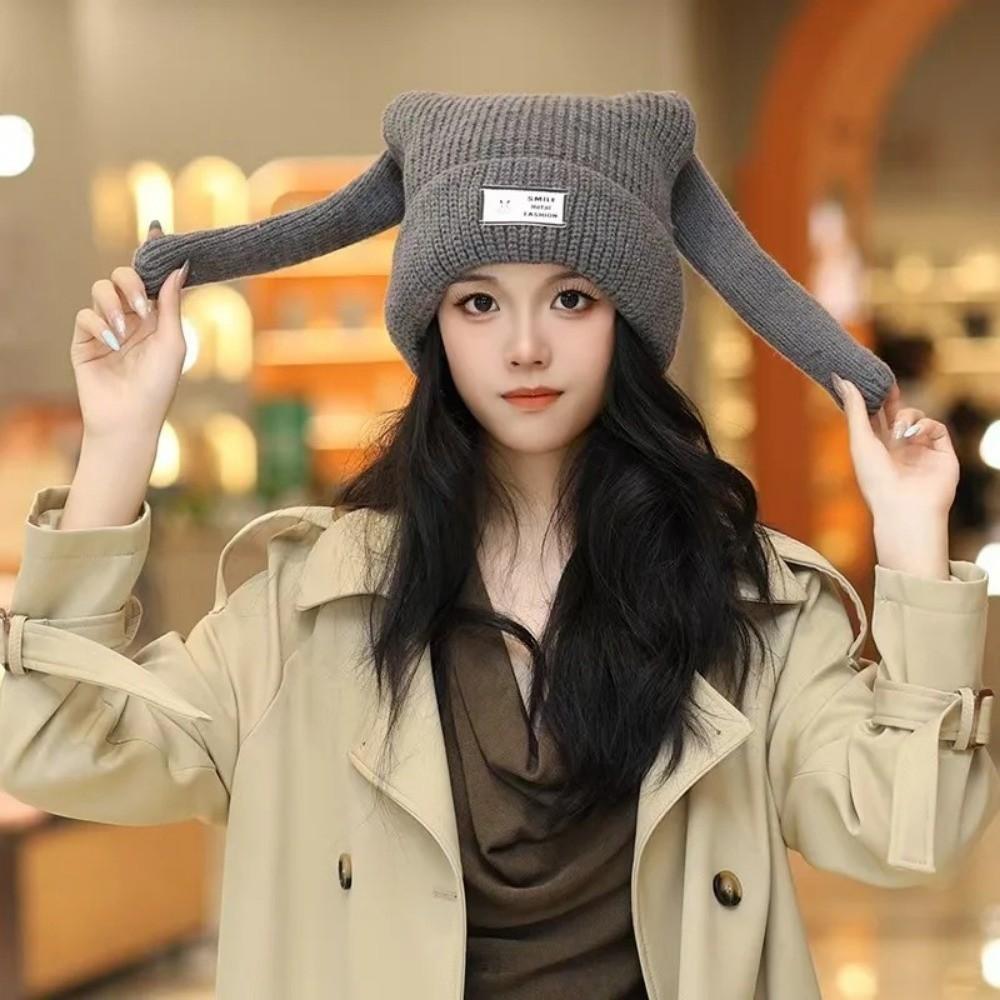 Fashion Autumn and Winter Knitted Wool Hat Rabbit Ears Warm Tide Hat Niche Design Ear Protection Cap Men Women