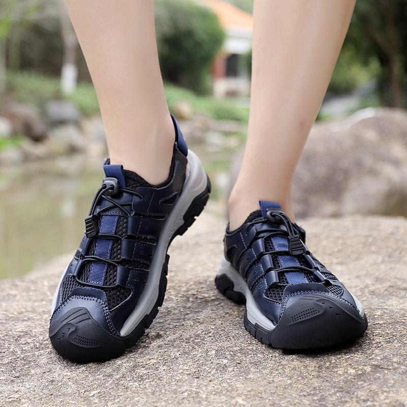 Fashion Summer Breathable Men's Bag Head Sandals Hollow Mesh Hole Shoes Outdoor Non-slip Flats Lightweight Sports Leisure Beach Shoes