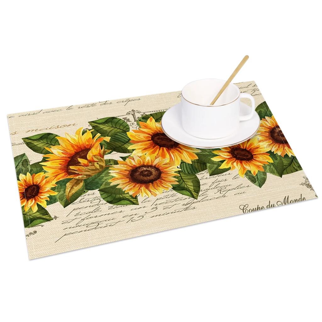 Sonnenblumen-Tischsets Lebhaft Gelb Floral Tischsets Sommer Küchen-Dekor Waschbar Hitzebeständig Perfekt für Esszimmer Cafe Party