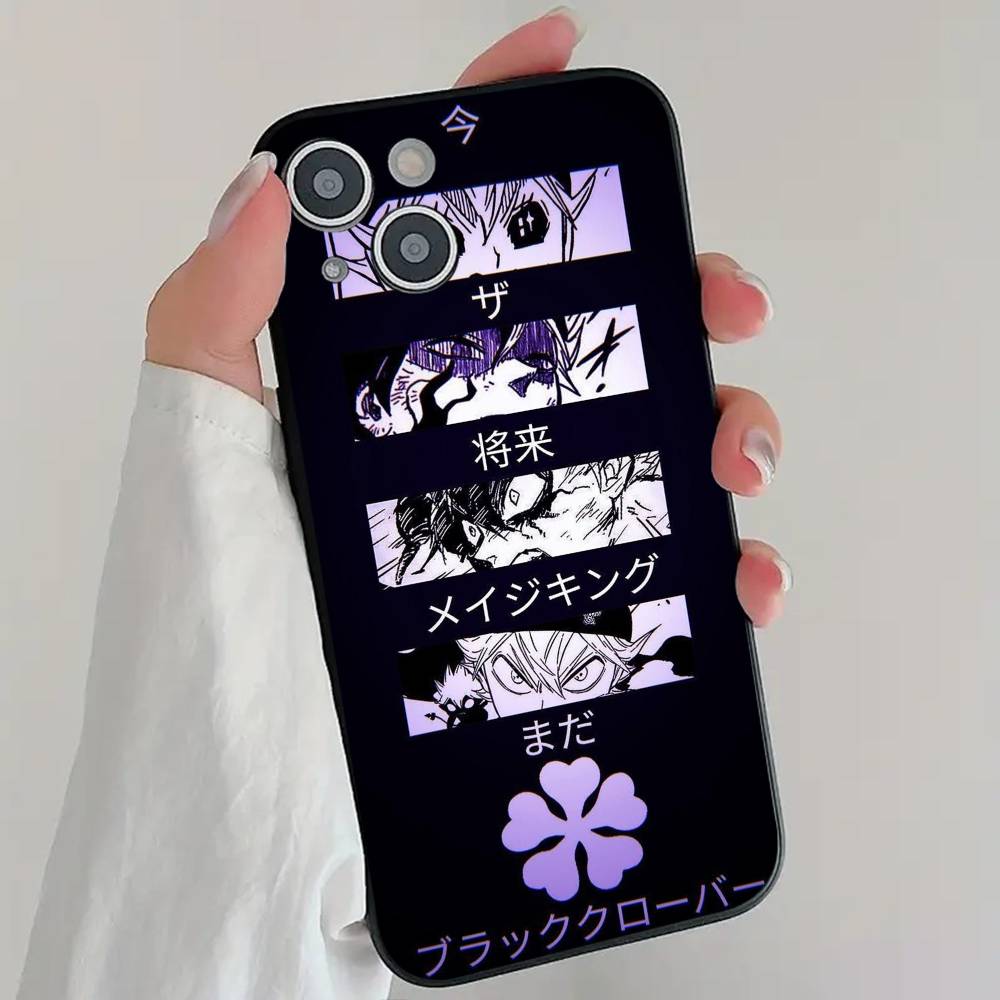 Anime B-Black Clover Phone Case Cool Black Silicone Soft For IPhone 16 15 14 13 12 11 X XR Plus Pro Max Plus
