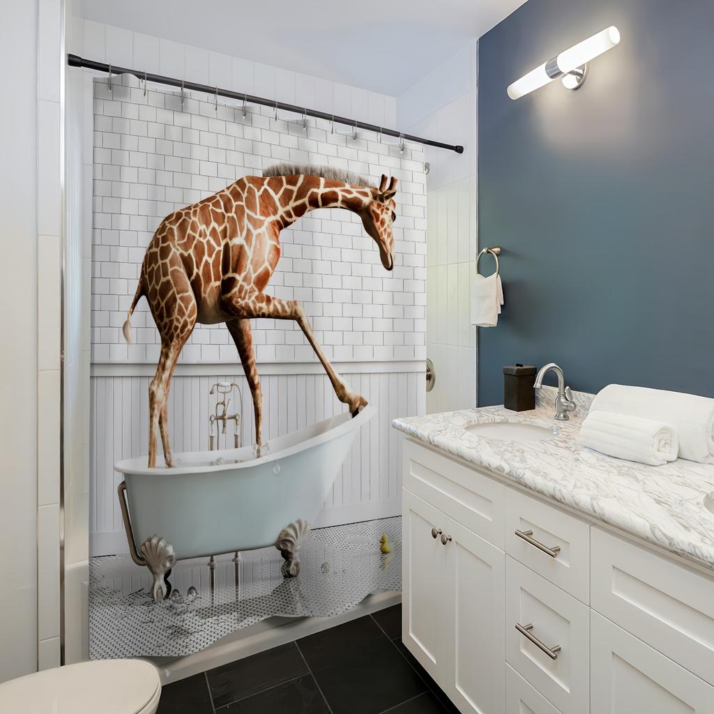 Giraffe Badewanne Digitaldruck Duschvorhang, Kostenloser Haken Enthalten, Maschinenwaschbar, Wendbares Polyester, Ganzjahres Badezimmerdekoration