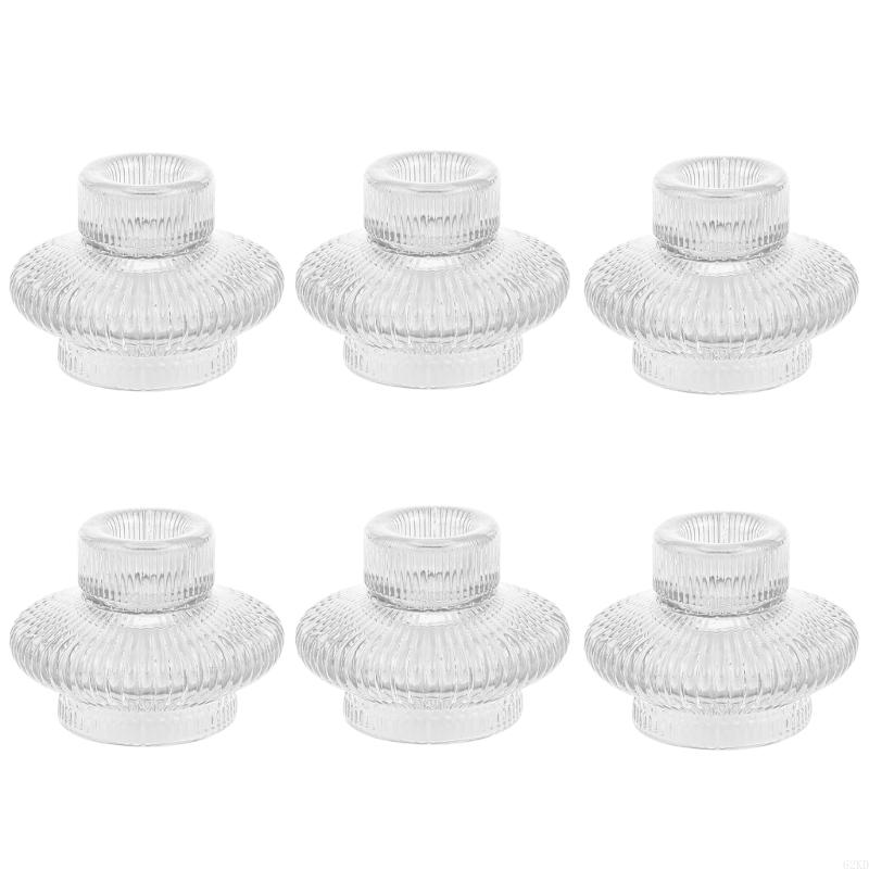 

62KD Set of 6 Glass Candlesticks Flower Vases Glass Candlestick Holder Home Accent