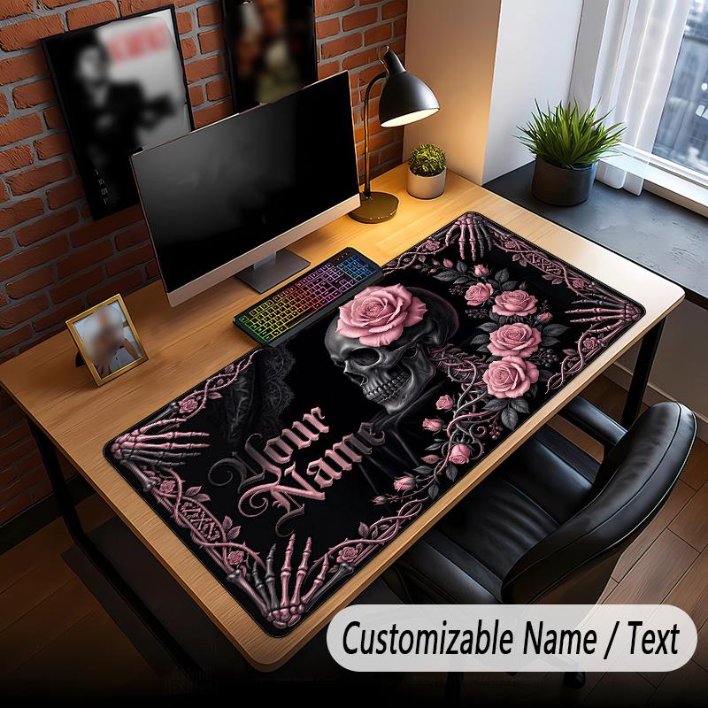 Skull Gothic Theme Custom Mouse Pad Personalized With Name Text Customized Desk Mat For Office Home Decor