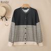 ZANZEA Blusa feminina casual gola redonda manga comprida listrada