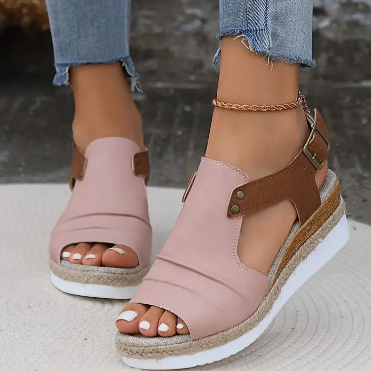Sandalias de Mujer Verano Punta Abierta Punta Redonda Antideslizantes Cómodas Zapatos Casuales Correa de Hebilla Zapatos de Exterior