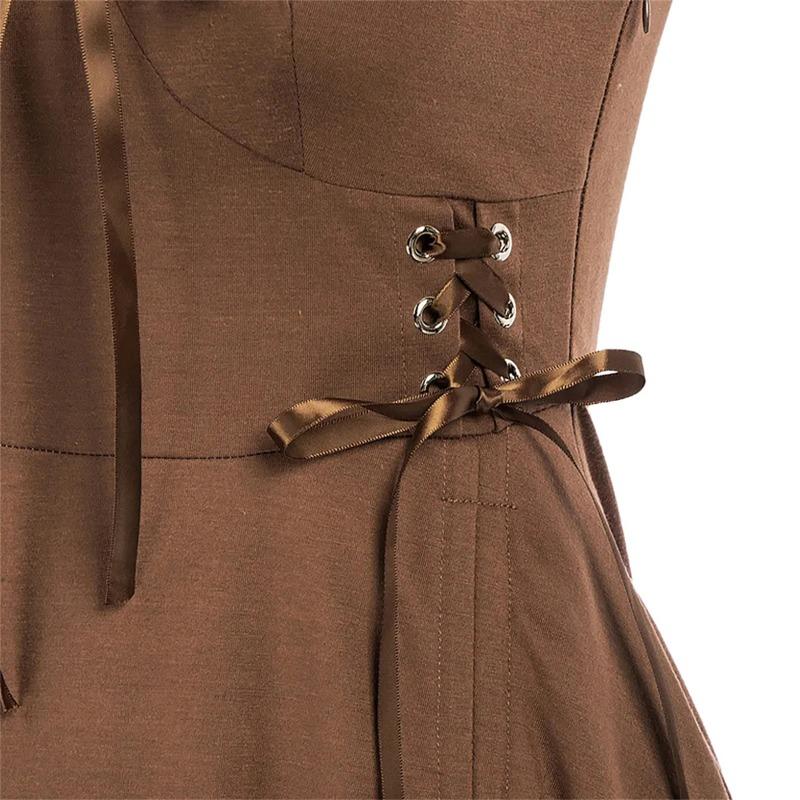 Womens Renaissance Steampunk Dress Lace Up High Low Dress Pirate Costume for Halloween Party