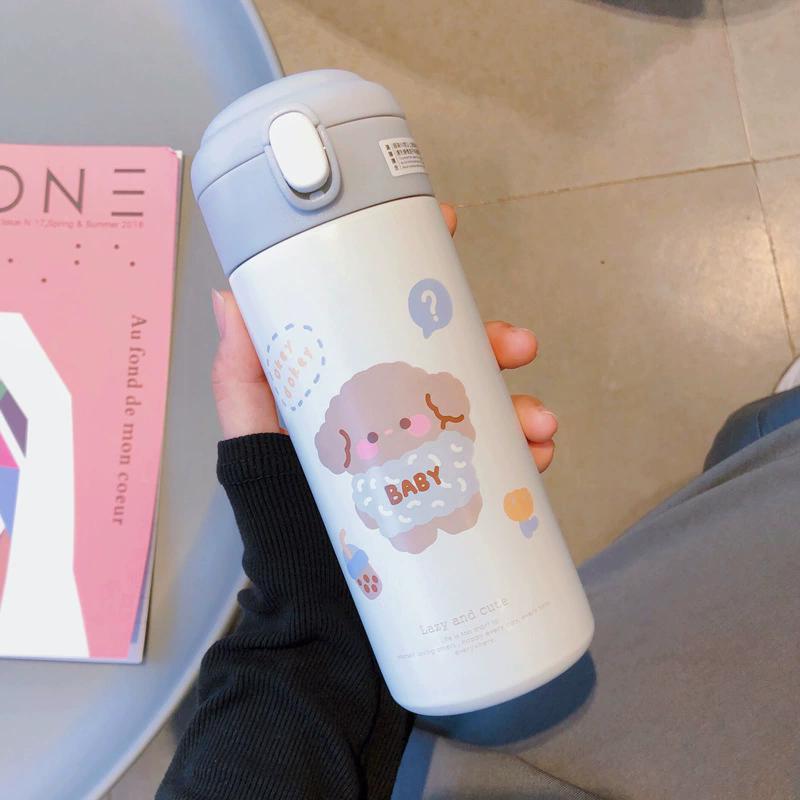 1pc 380ML Cute Cartoon 304 Stainless Steel Thermal Thermos Vacuum Flask With Straw for Girls Insulated Tumbler Drinkware