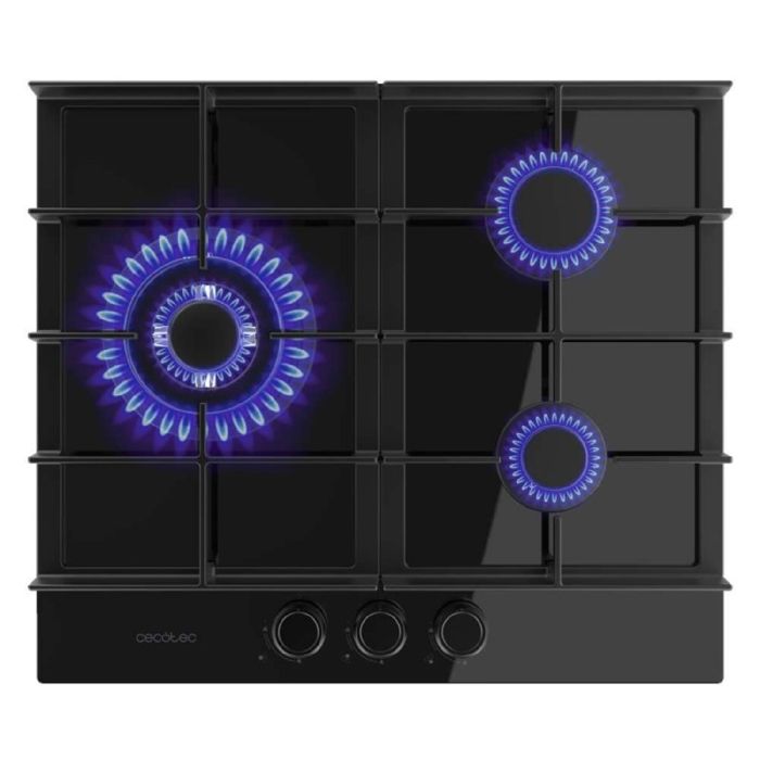 Cecotec 3-Burner Gas Hob Bolero Squad G 3400F Glass Black 62kW Black Glass Cast Iron Grates WOK Burner