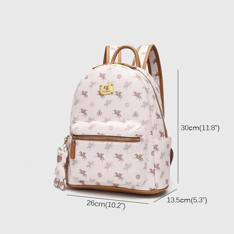 2025 Fashion Women Backpacks With Bear Ornament Small Outdoor Travelling Daypacks For Ladies Pegasus Print Commuting Backpack