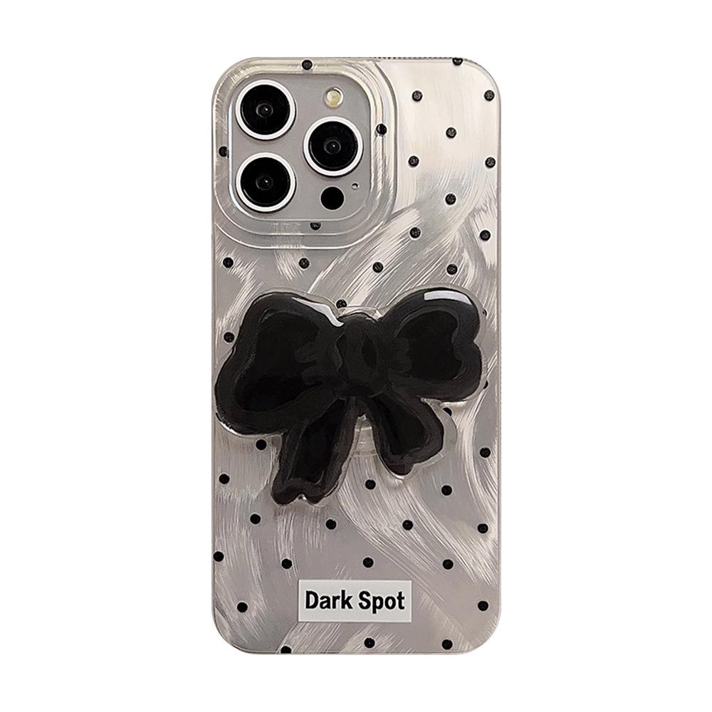 Feather Sautum Black Bow Mobile Phone Case Apple 15pro Max Stand Iphone13 Suitable for 16 Hard 14