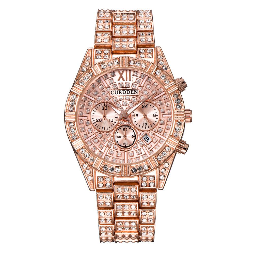Diamond Watch Men's Hip-hop Gold Calendar Quartz Watch Men's