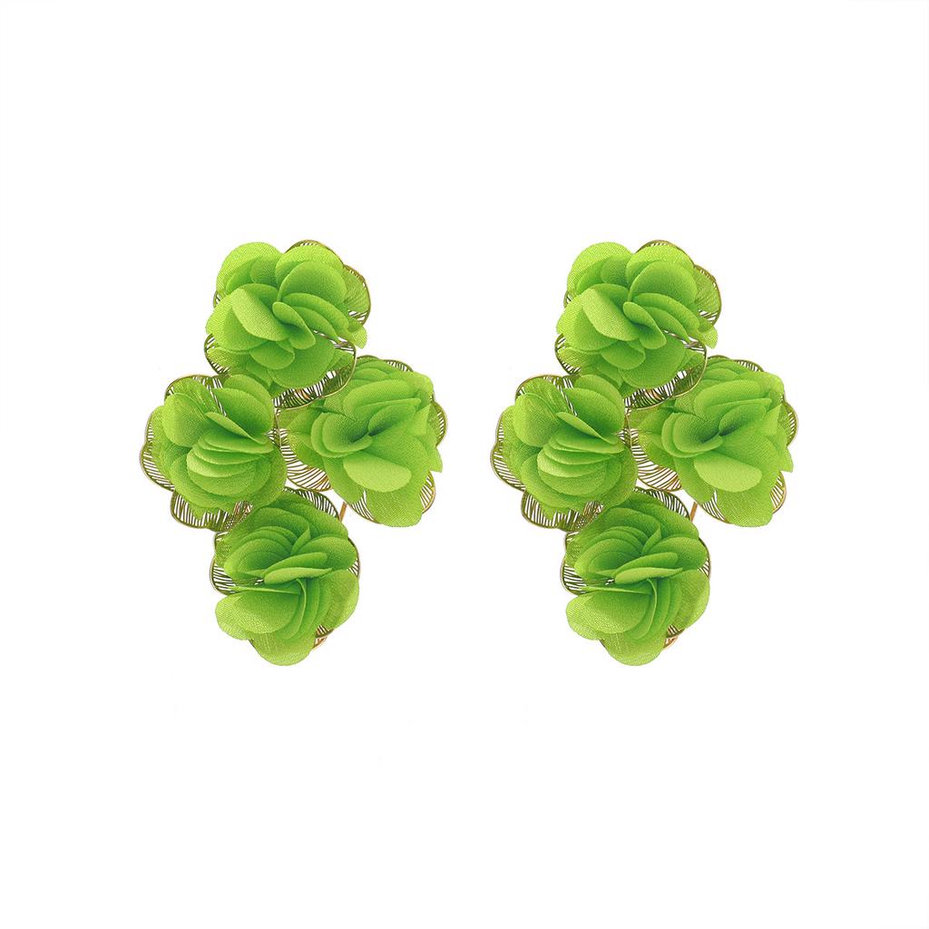 Openwork Chiffon Flower Earrings for Women, Hand-woven, Fashionable and Exaggerated Style.