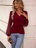 Women's Solid Color Patchwork Lace Lantern Sleeve Faux Button Loose Crossover Top