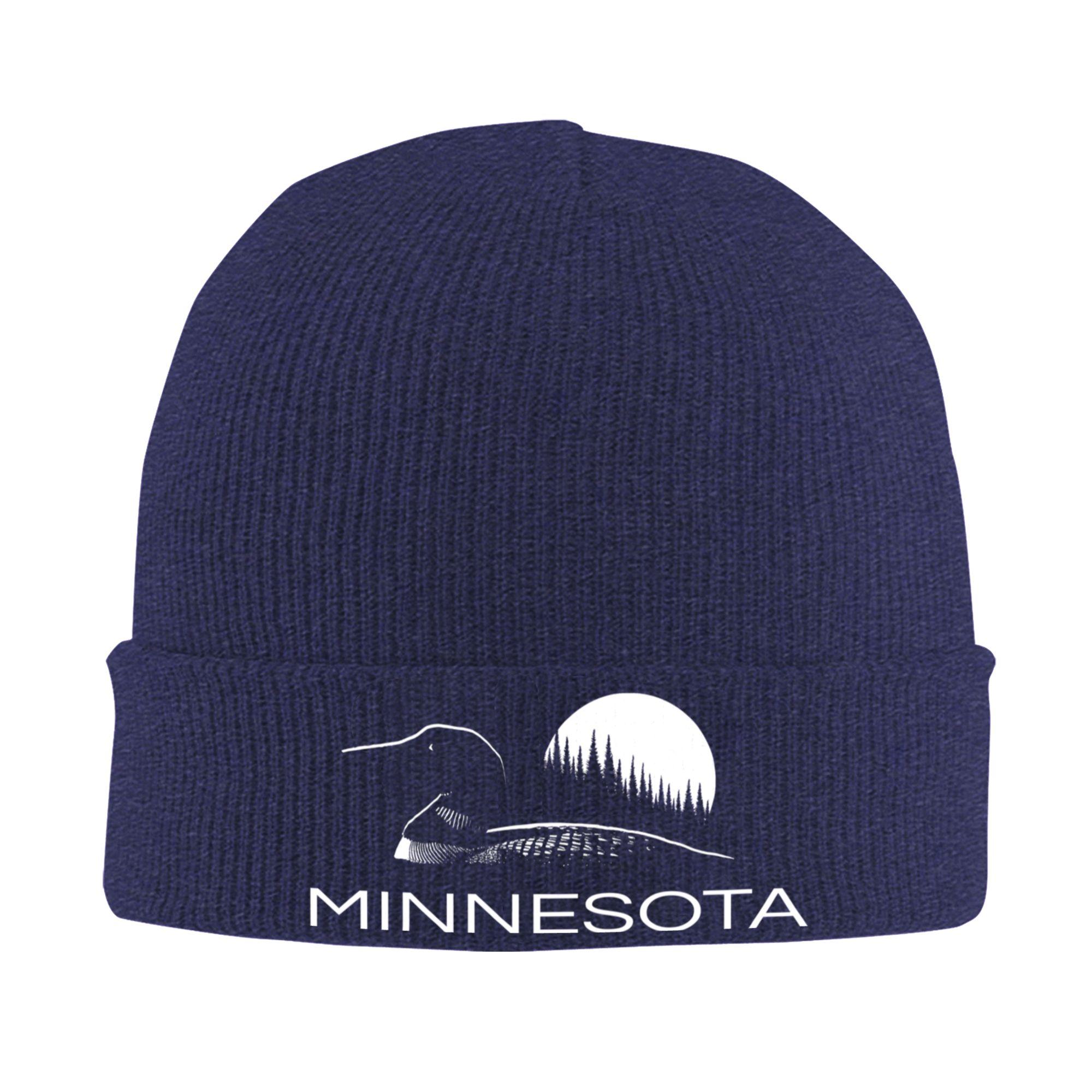 

Minnesota Loon and Trees in Moonlight Beanie Hats Bonnet Hats Unisex Women Funny Hippie Knit Hat Winter Custom Warm Caps One Size