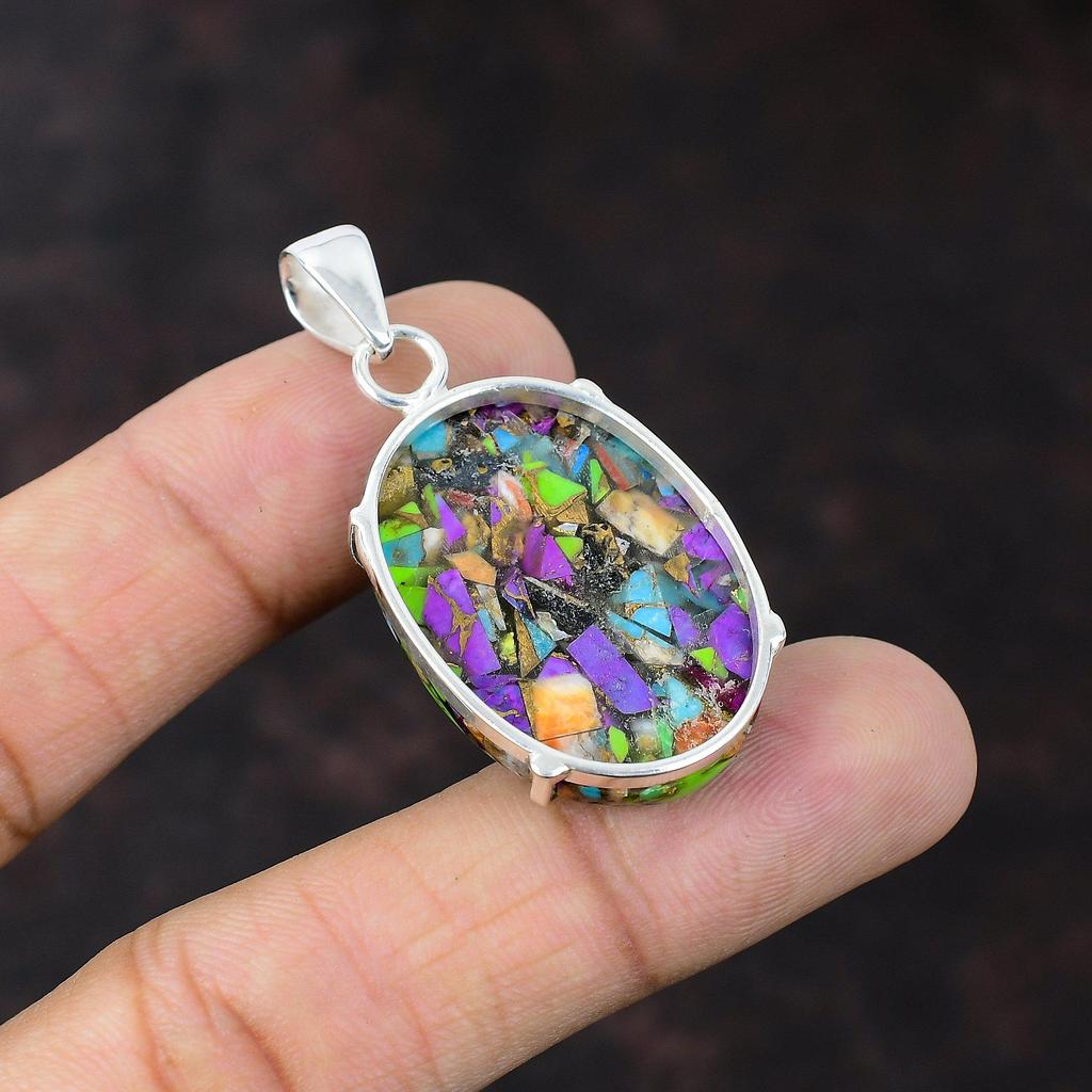 Fiesta Kingman Türkis Anhänger 925 Sterling Silber Anhänger Edelstein handgemachter Schmuck Multi Kupfer Türkis Anhänger Jahrestag für Geschenke