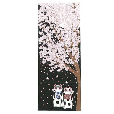 Yagisei Fuku Maneki Neko Series Printed Tenugui Towel "Night Cherry Blossoms" Cherry Blossom Viewing Auspicious Charm Made In Japan