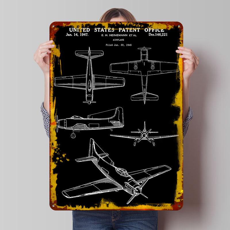 

1945 Airplane Patent Metal Poster Customized Wall Art Retro Vintage Tinplate Signs for Bedroom Decoration Room Desk Decor Home 7.9x11.8In(20x30cm)