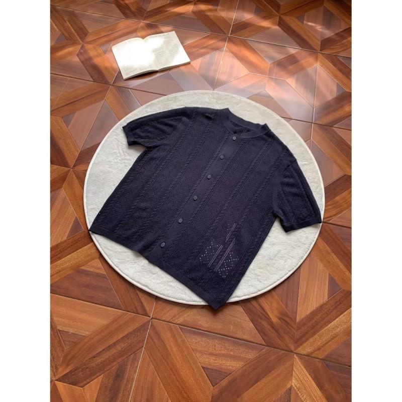 2026 Crew Neck Knit Top Short Sleeve Hollow Out Solid Color Basic Style Young Men