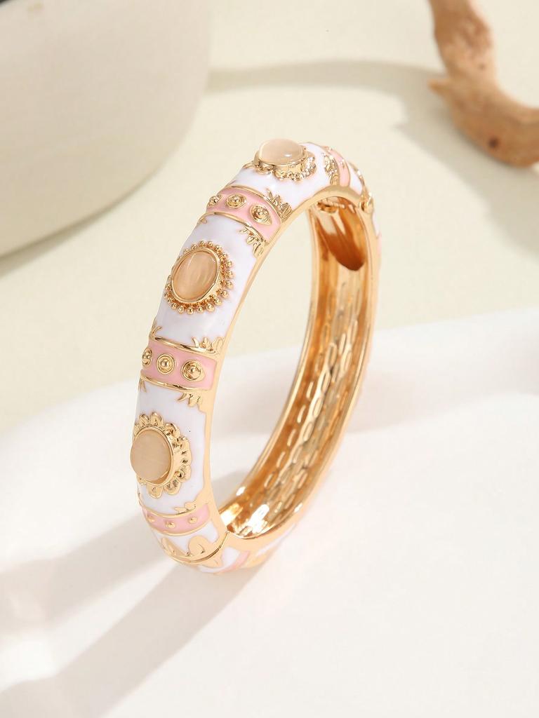 1PCS Fashion Opal Enamel Bracelet for Women Gold-Plated Enamel Wide Bracelet Jewelry Gifts