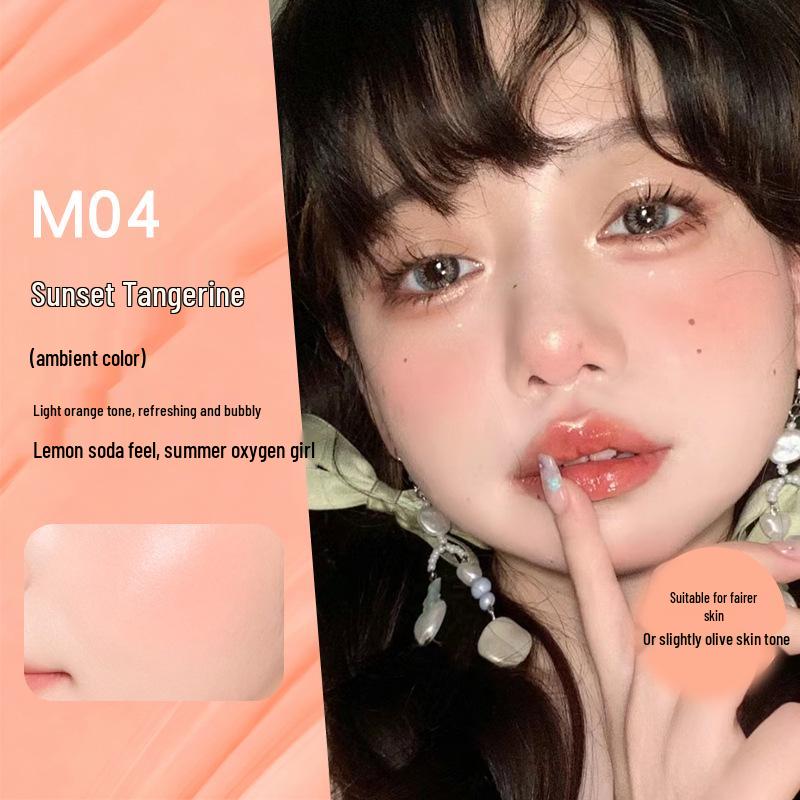 Mark Andy Soft Mist Peach Liquid Blush: Natural, Light, Translucent, and Low Saturation for a Bare Makeup Look.