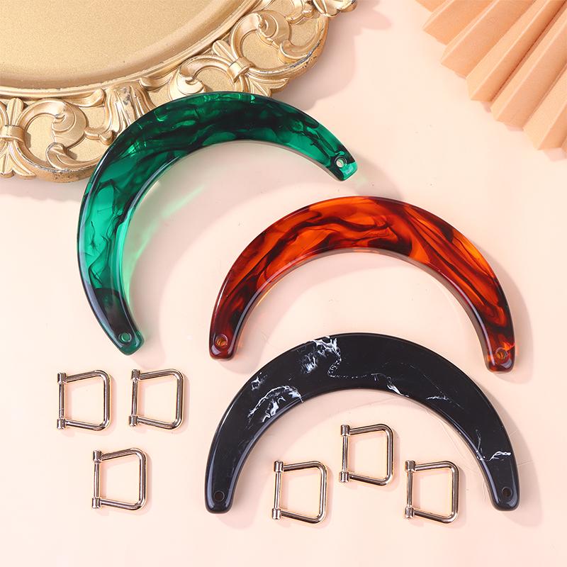 Stylish Resin Moon Handbag Handle With Alloy Clasp - Green/Black/Translucent Orange Options For Women'S Bags Or Diy Projects