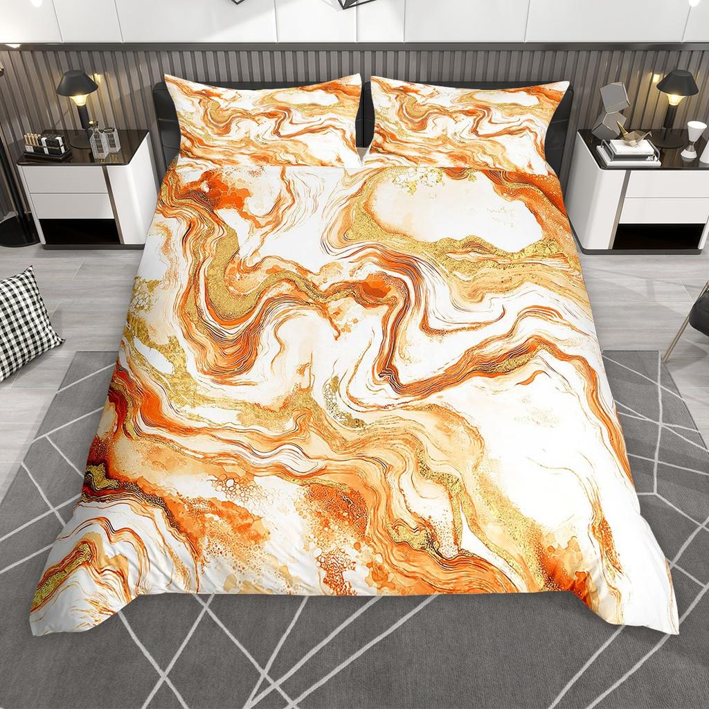 Homewish Chic Marble Duvet Cover Set, Aesthetic Watercolor Artwork Bed Set, Colorful Marbling Quilt Cover Set