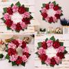 Floral Gorgeous Summer Wreath With Red Pink Hydrangeas And Vibrant Green Detailing Leaf