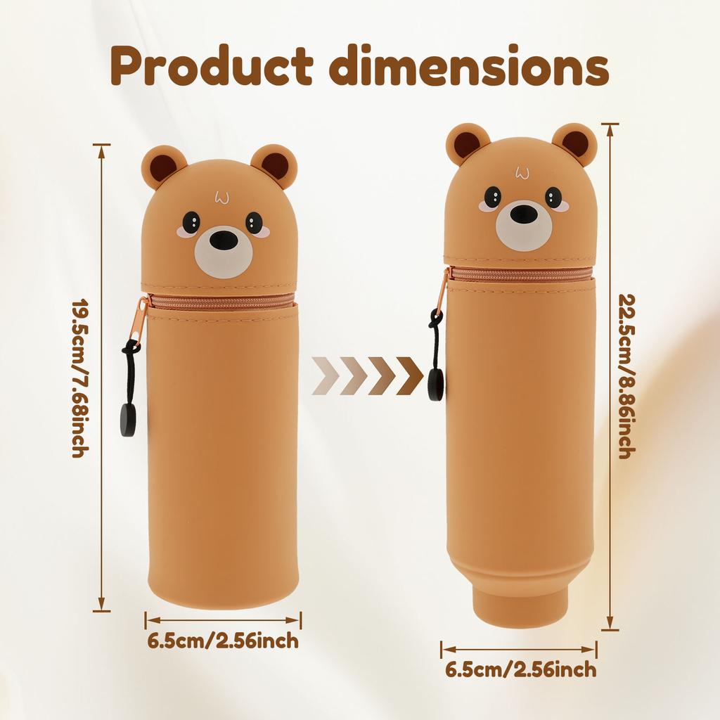 Soft Silicone Pencil Case 2 In 1 Cute Silicone Animal Pen Holder Telescopic Pencil Case with Zipper Closure for Students School