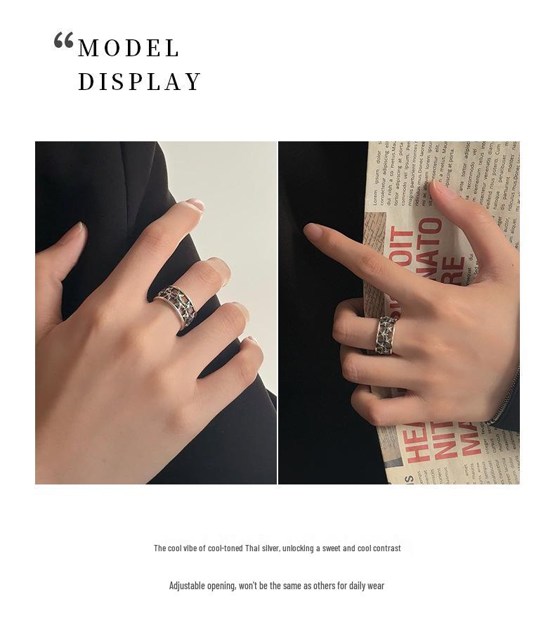 Women's 925 Silver Korean-Style Hollow Star Index Finger Ring - Fashionable Vintage European American Design