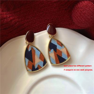 Colorful Geometric Pendants Women Dangle Earrings Enamel Top Random Fabric Strip Female Hanging Earrings Multi-color Ear Zircon