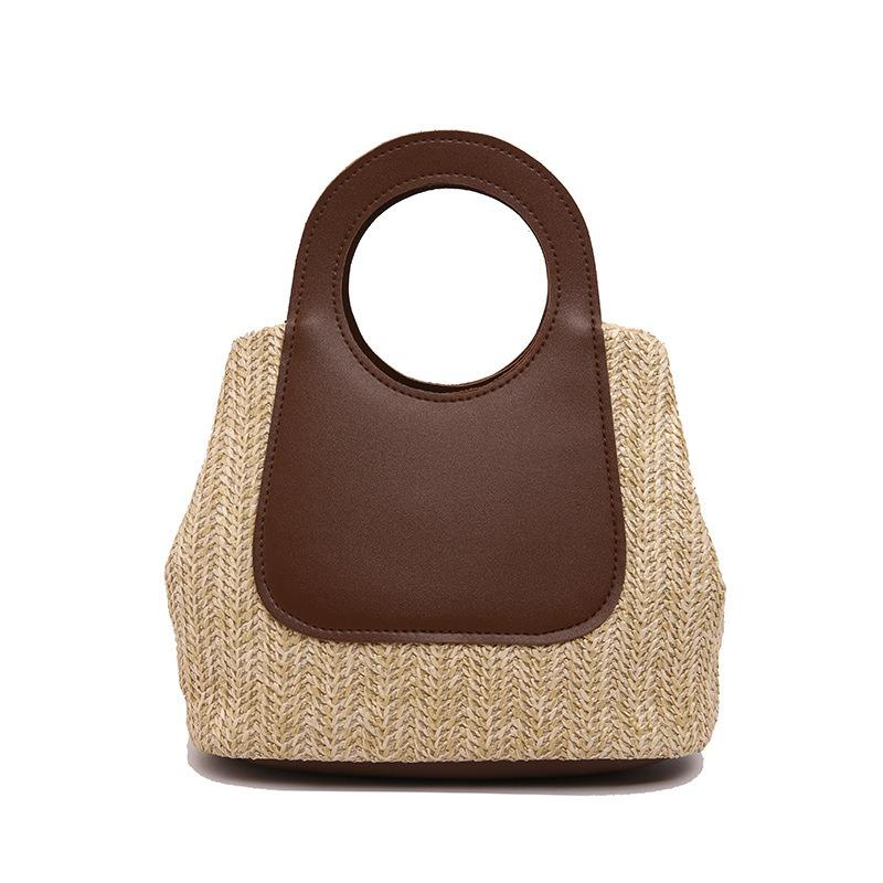 Retro Contrasting Color Splicing Straw Woven Bag Large-capacity Design Sense Niche Beauty Simple Fashion Hand Bag Women's Bag
