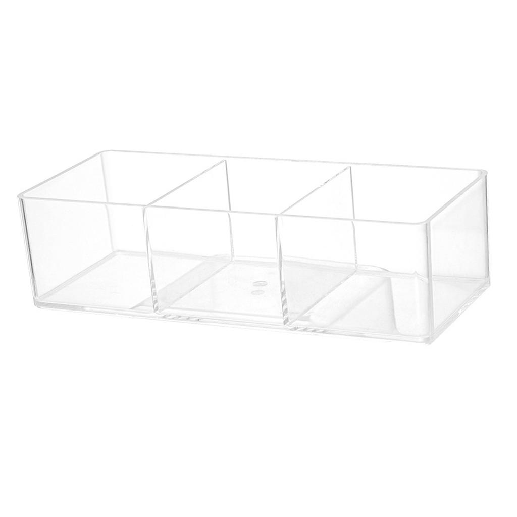 Multipurpose Acrylic Storage Box with 3 Compartments Clear Makeup Cosmetic Organizer Cotton Pads