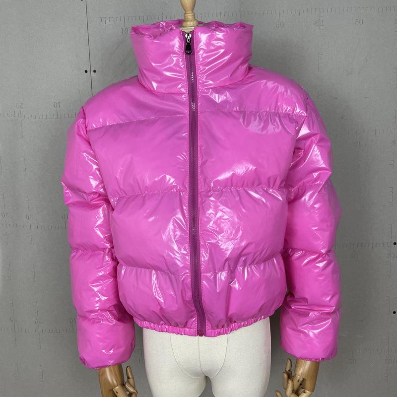 Women's Solid Color Zipper Mirror Surface Warm Cotton Jacket - 17 Colors Available