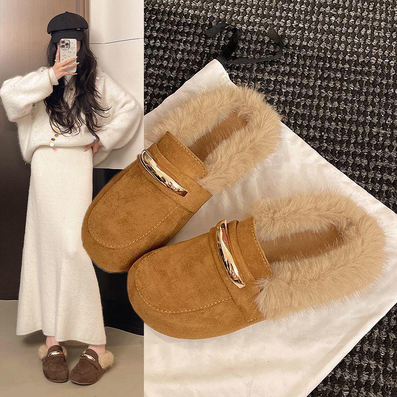 Birkenstock Women's Baotou Furry Slip-On Slippers - Autumn/Winter Style with Thick Sole and Height Increase