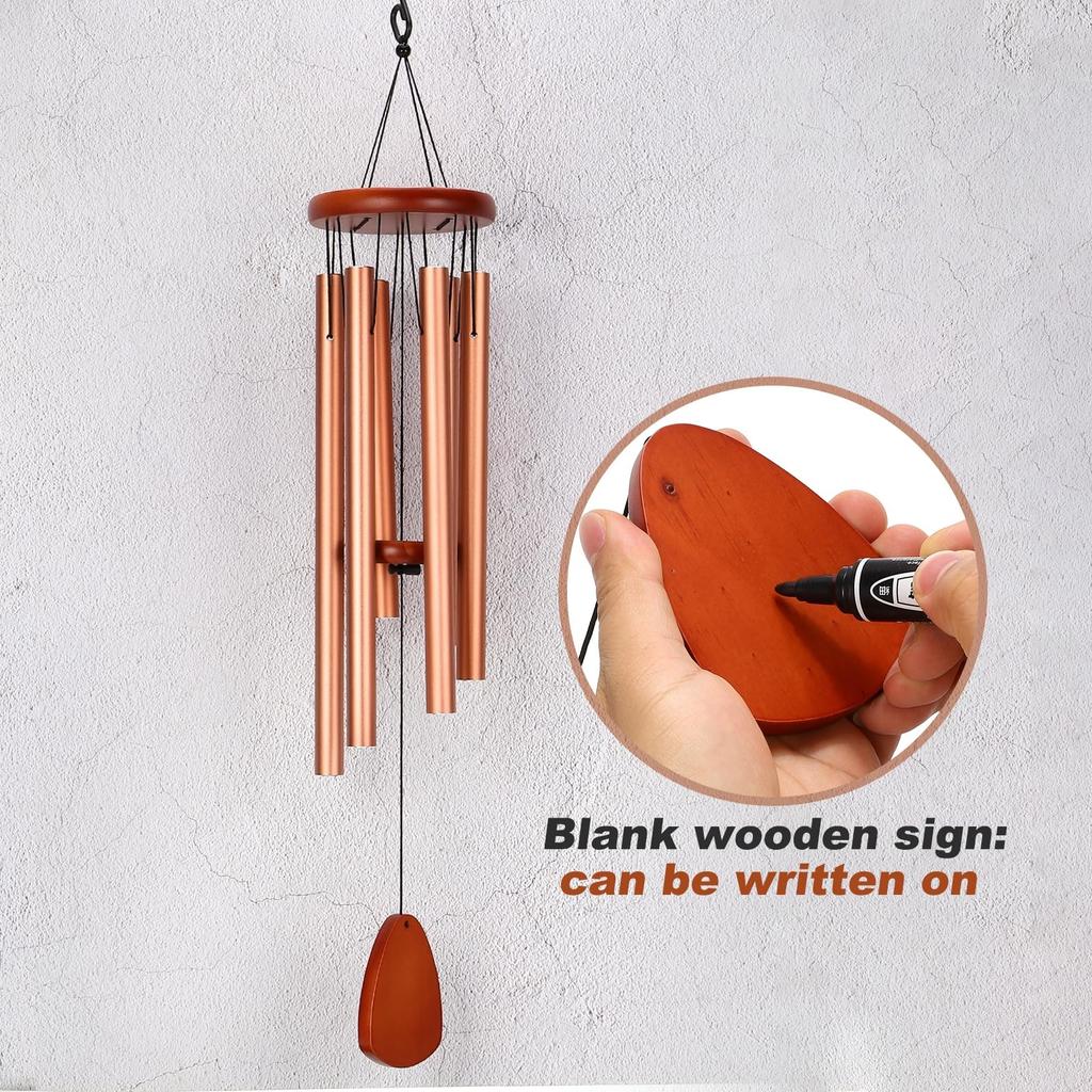 PATIKIL 2-Piece Set Outdoor Wind Chimes, 28-inch Memorial Wind Chimes, Unique Wood and Metal Design, 6 Aluminum Tubes, Musical Garden Bells, for Garde