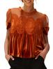 Women's Elegant Velvet Lace Round Neck Bell Sleeve Top