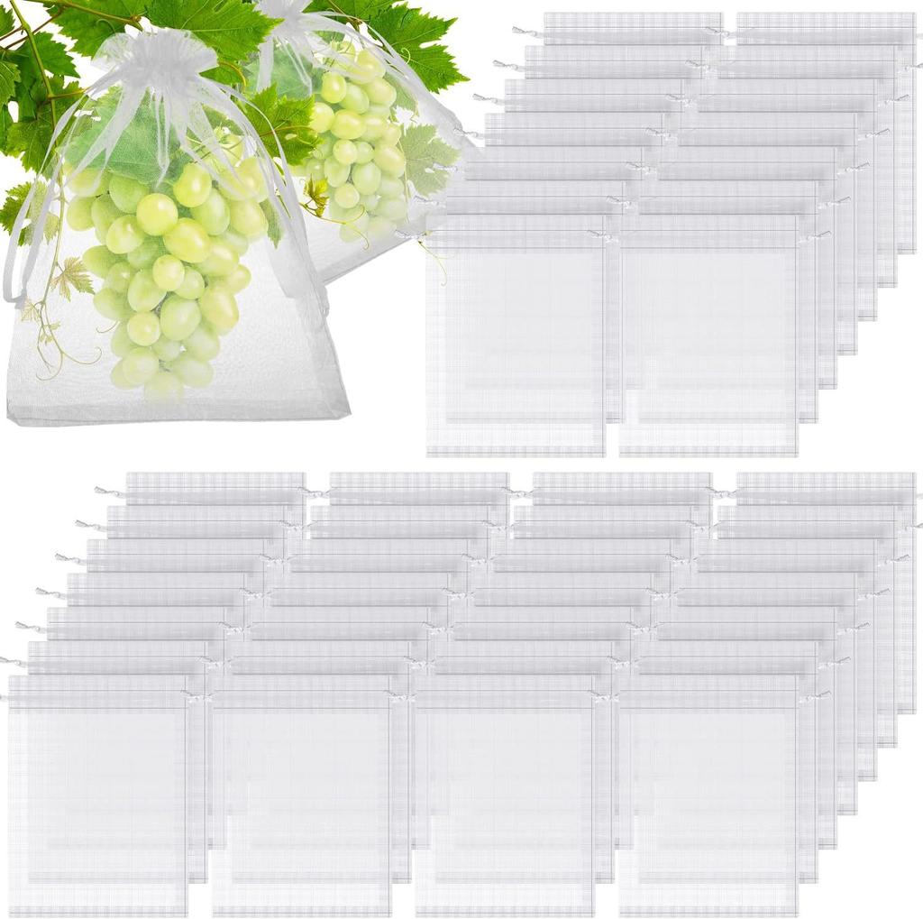 50PC Fruit Grape Protection Bags With Drawstring Fruit Netting Bags for Grapes Mango Veggies Reusable Pest Barrier Plant Bags