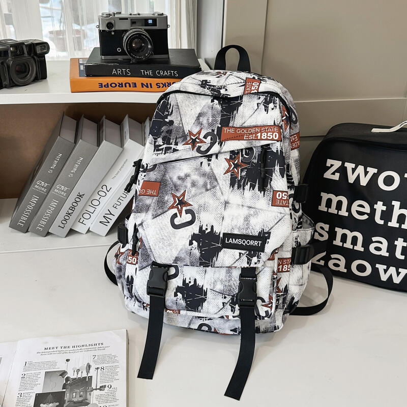 Student School Bag Nylon Backpack Men's Large Capacity Graffiti Backpack