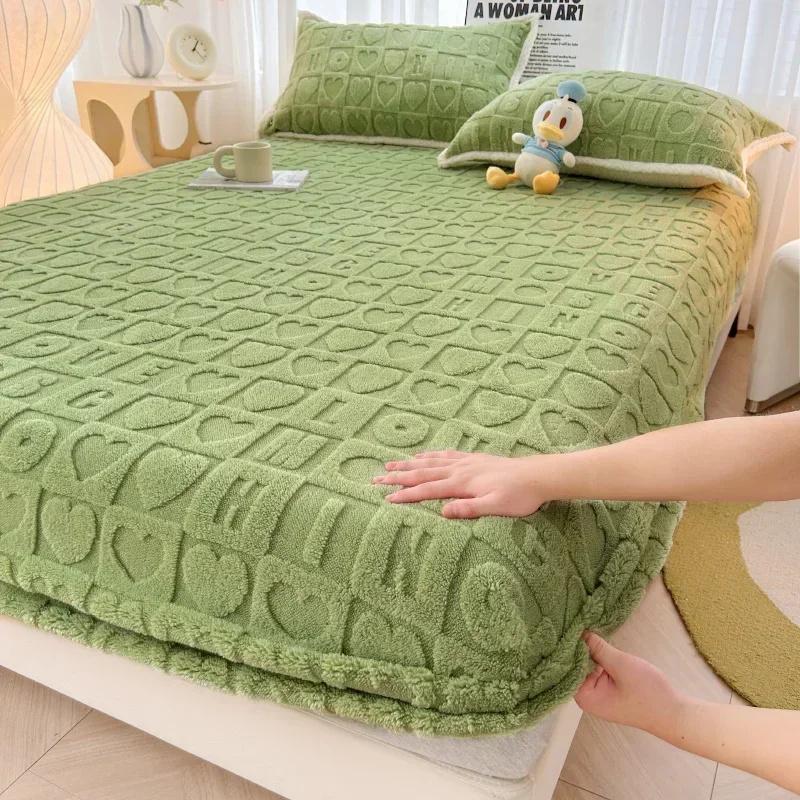 Plush Bed Sheet Milk Velvet Long Hair Fleece Bed Cover For Double Velvet Bedsheet Non Slip Bedcloth Thickened Plush Mattress Protector Cover