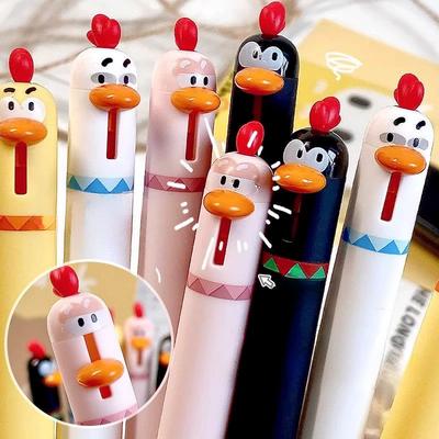 4 stk./sæt Sød Kylling/papegøje/and Gel Pen 0,5 mm Sort Blækpen Skrivepen, Stresslindrende og Sjov Kontor Signaturpen Kawaii