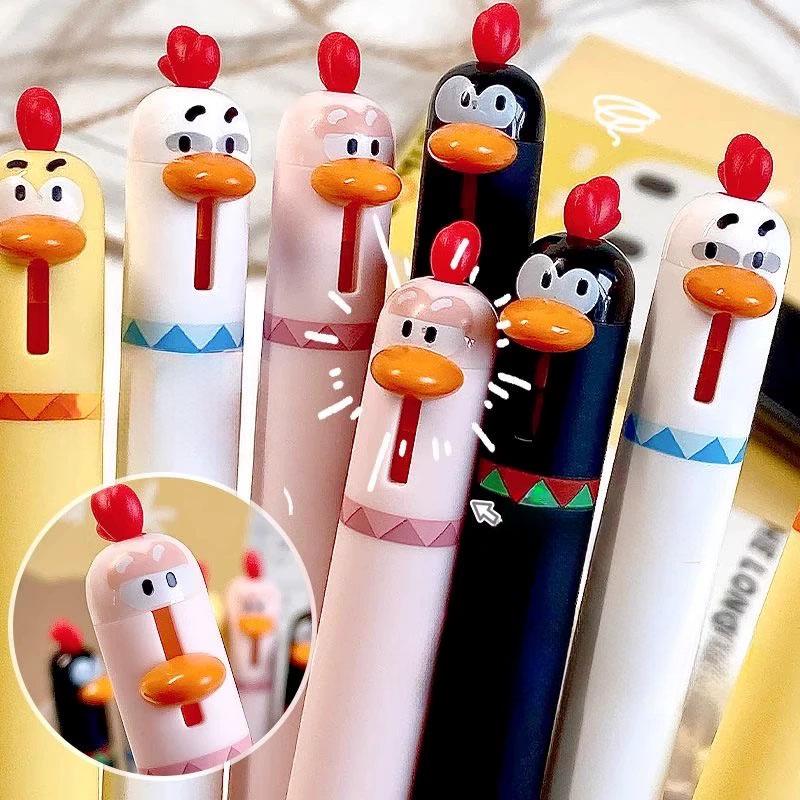 4pcs/set Cute Chicken/parrot/duck Gel Pen 0.5mm Black Pen Lead Writing Pen, Stress-relieving and Fun Office Signature Pen Kawaii