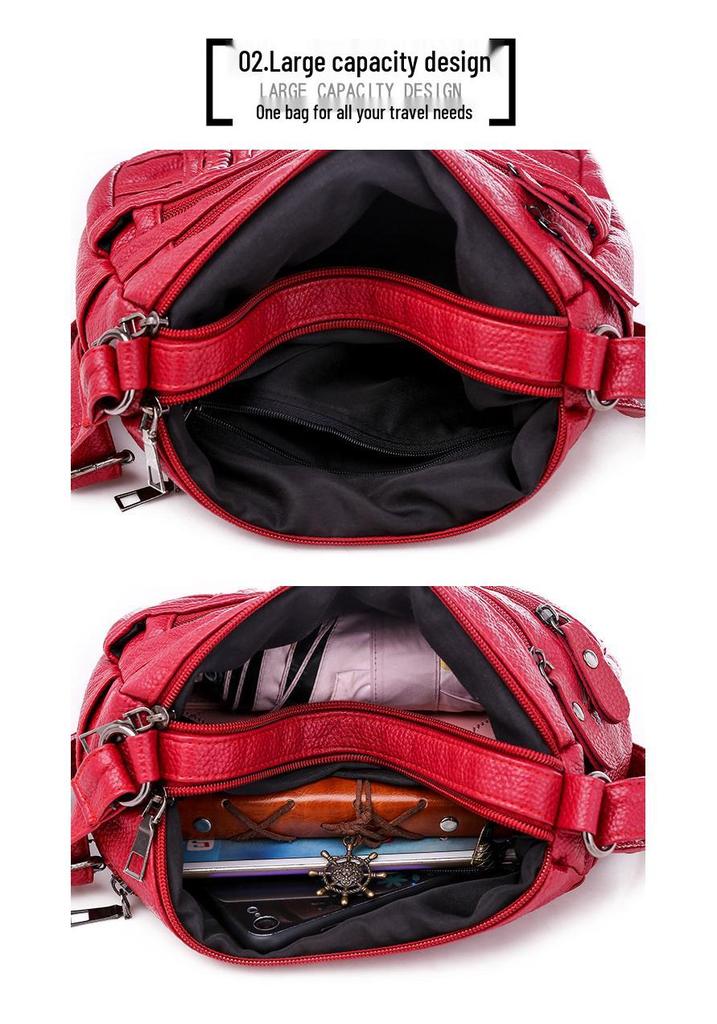 2023 Women's Soft Leather Crossbody Bag - Washed Leather, Large Capacity, Single Shoulder, Perfect for Mothers