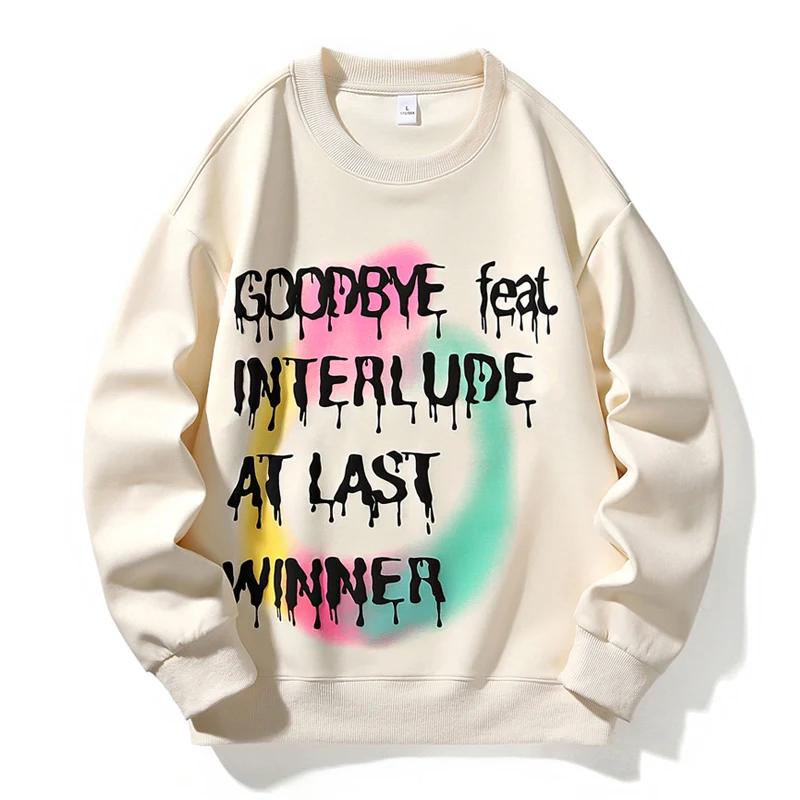 Весенняя новинка хип-хоп свободный свитшот мужская мода повседневный свитшот с буквенным принтом для пары M бежевый