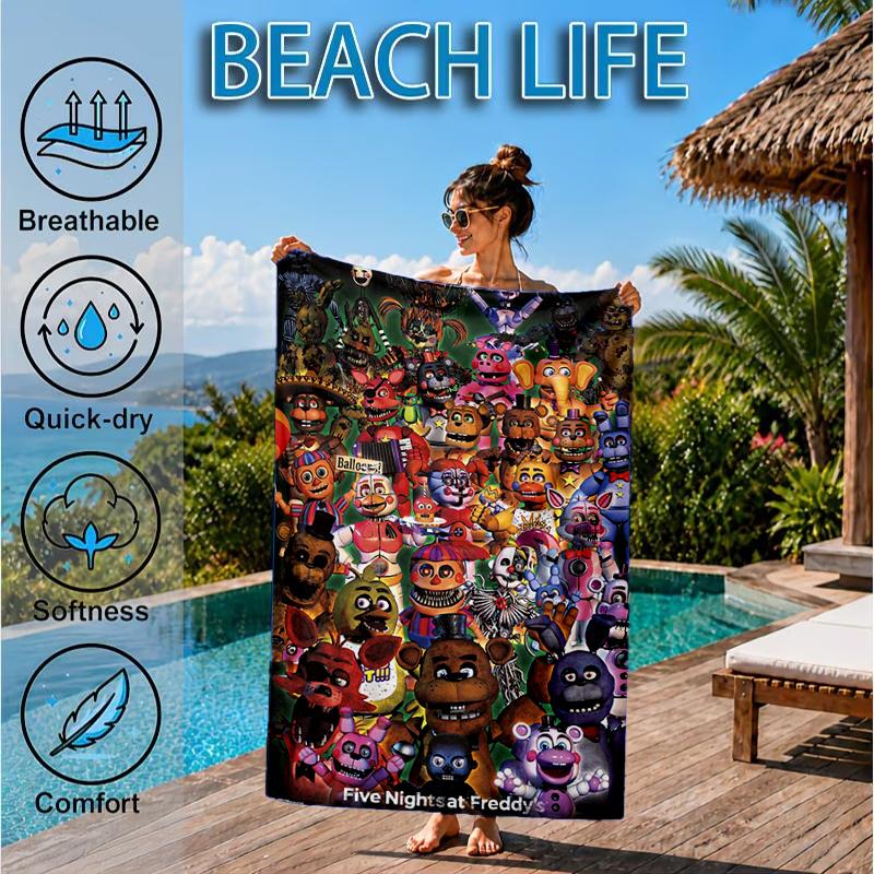 Fnaf Character Collage Beach Towel, Microfiber Beach Towel, Perfect For Pool, Beach, Travel, Home Decor Beach Party Fan gifts