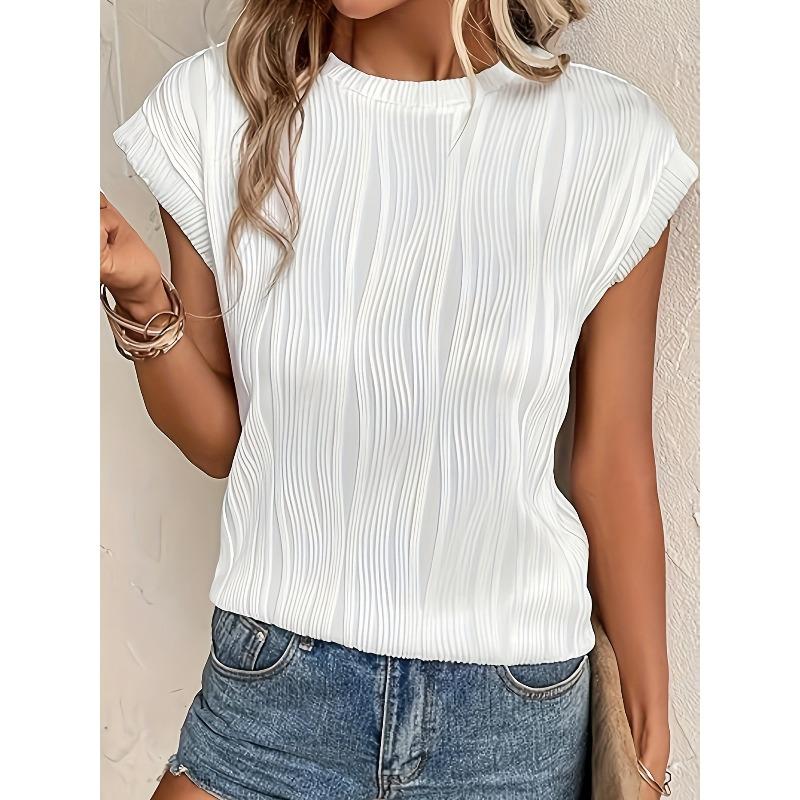 Women's Blouse Summer Solid Color Texture Short Sleeve Women's Shirt Casual Tops Fashion New Loose Round Neck Female Shirts