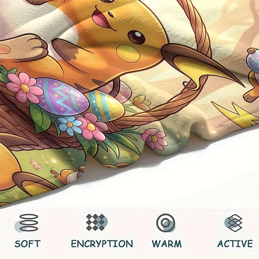 1Pc Easter Pokemon Print Flannel Blanket, High quality Comfortable for All Seasons, Home Decor, Warmth and Comfort, Perfect for Christmas Gifts