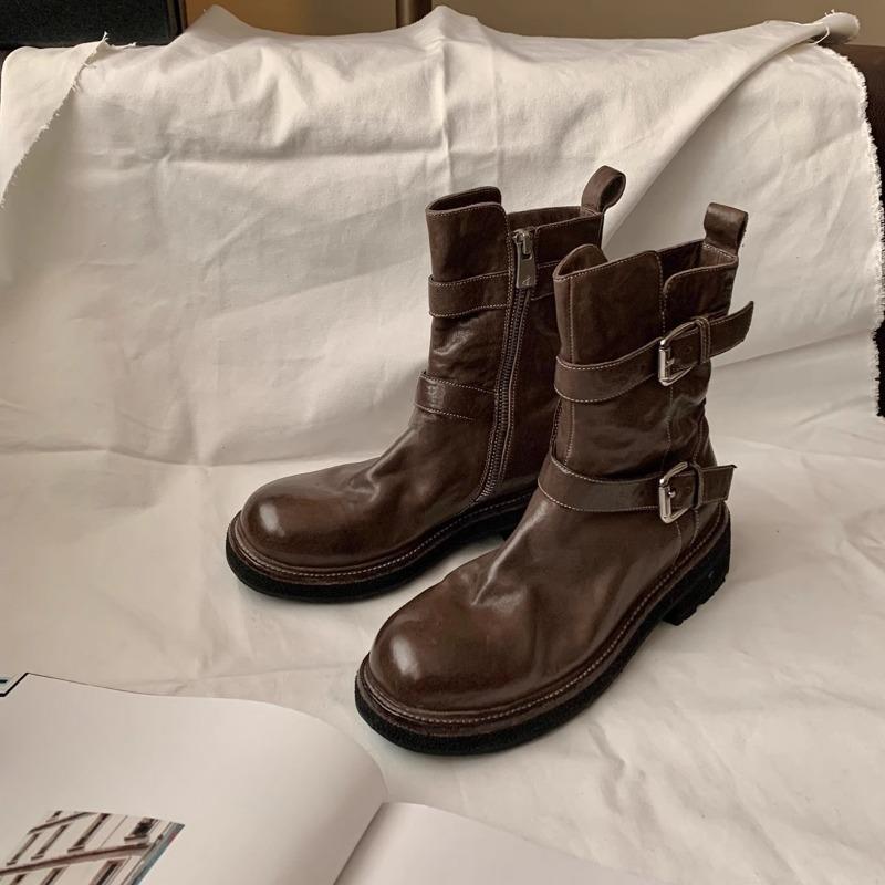 

Anti-slip Shoes, Belt Buckles, Thick Heels, Thick-soled Ankle Boots for Autumn and Winter 40 кавовий